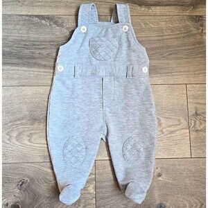 Baby Club Chic RN Gray Cotton Footed Overalls Dungarees Romper Quilted Knees NB